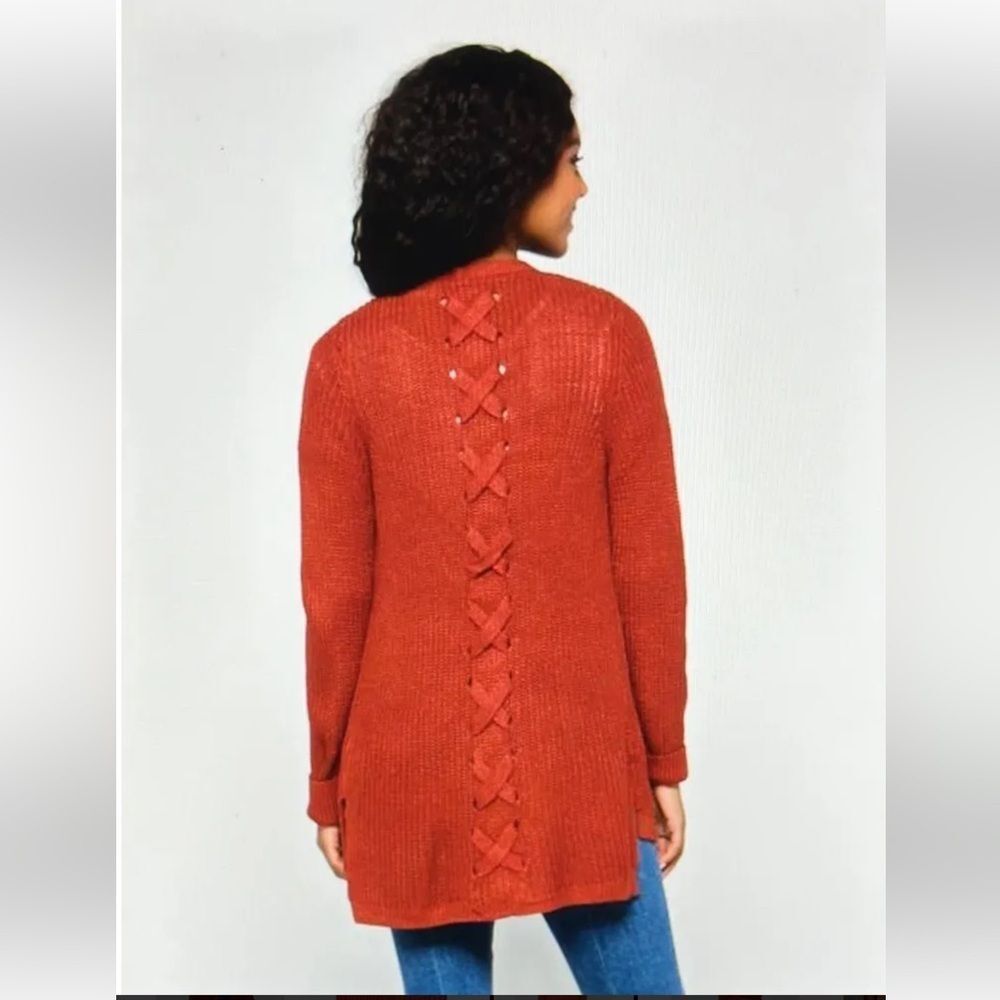 NWT Pinque Jamelya Criss Cross Back Knit Cardigan‎ in Artisan Rust Size XS